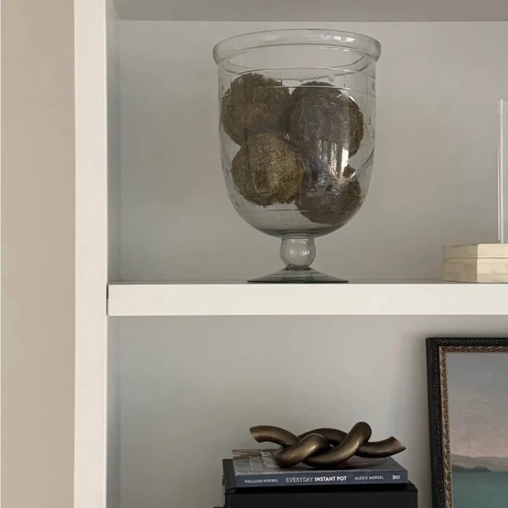 Restoration Hardware Large Glass Hurricane Vase & Moss Balls